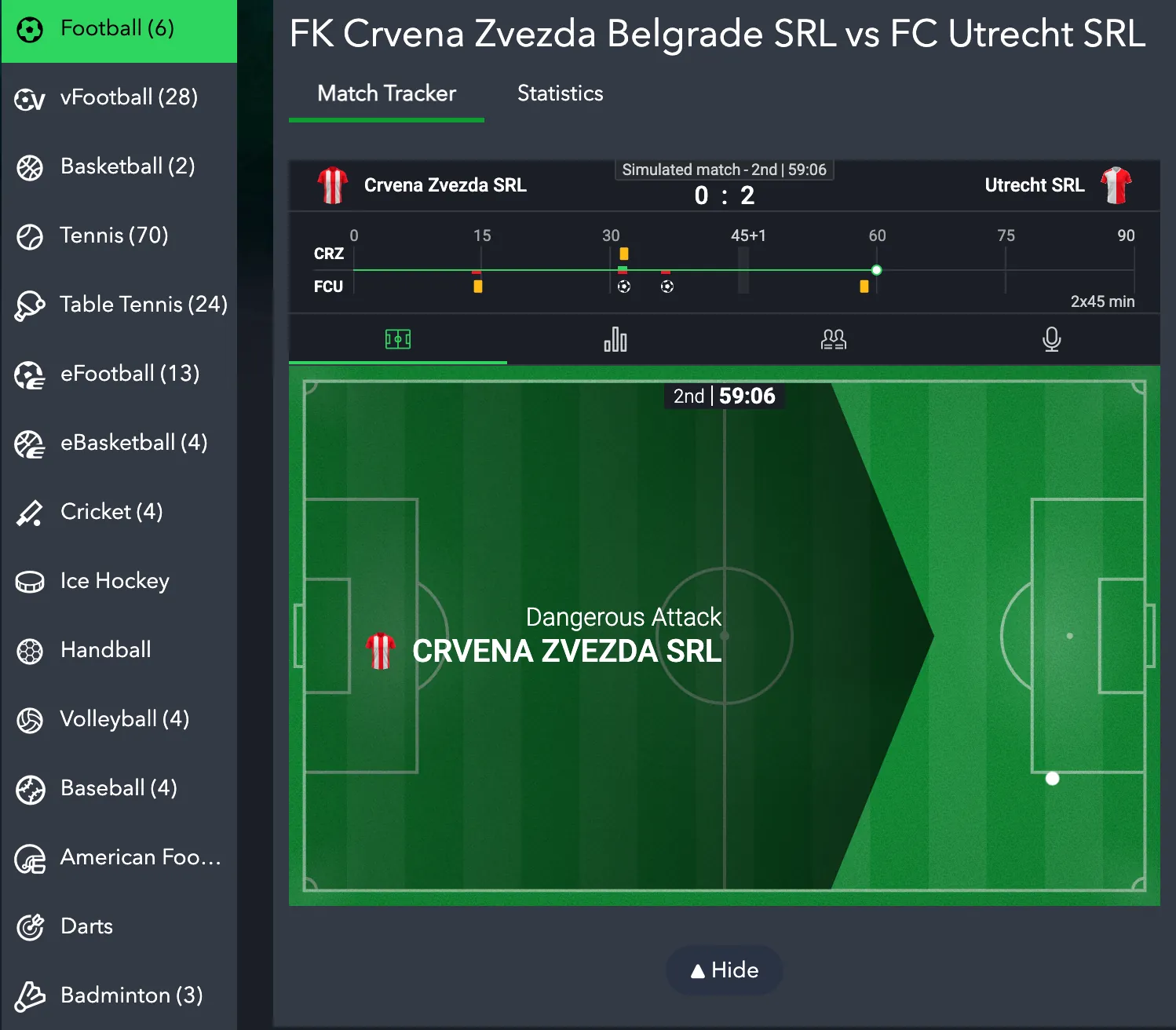 Live betting in-game interface on SportyBet Tanzania